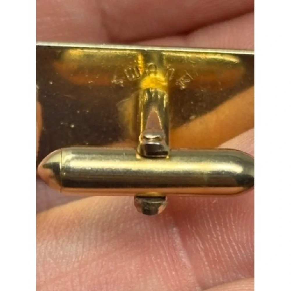 Vintage Swank Cufflink Tie Tac Set Gold Tone MCM Geometric Textured Excellent